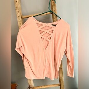 Crisscross V-Back Long Sleeve Top in Blush